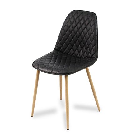 Krzesło na drewnianych bukowych nogach tapicerpwane pikowane skórzane ekoskóra do salonu 015 czarny