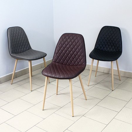 Krzesło na drewnianych bukowych nogach tapicerpwane pikowane skórzane ekoskóra do salonu 015 czarny