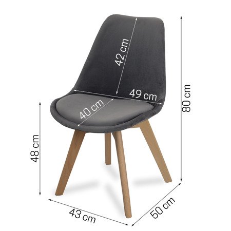 Krzesło na drewnianych bukowych nogach welurowe nowoczesne do restauracji salonu szare z szarą poduszką 007V GT