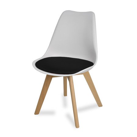 Krzesło na drewnianych bukowych nogach z czarną poduszką nowoczesne białe 007 TS 