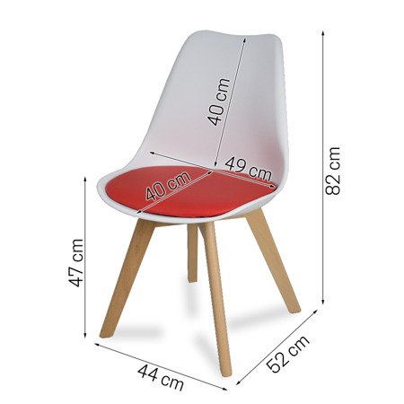 Krzesło na drewnianych bukowych nogach z czerwoną poduszką nowoczesne białe 007 TS 