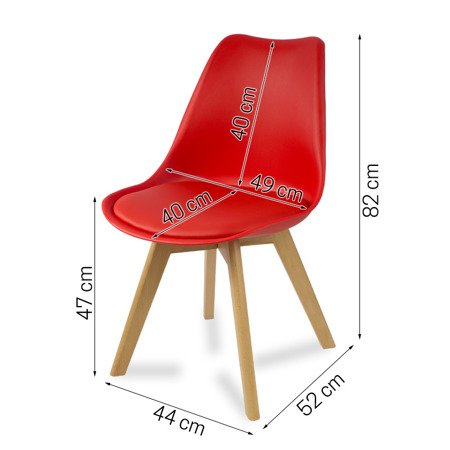 Krzesło na drewnianych bukowych nogach z czerwoną poduszką nowoczesne czerwone 007 TS 