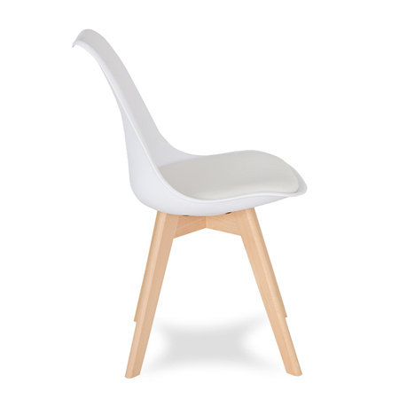 Krzesło na drewnianych bukowych nogach z skórzaną białą poduszką nowoczesne białe 007W-W-BW
