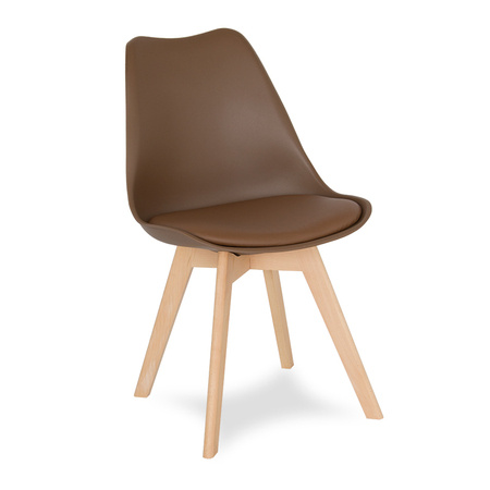 Krzesło na drewnianych bukowych nogach z skórzaną brązową poduszką nowoczesne brązowe 007BR-BR-BW