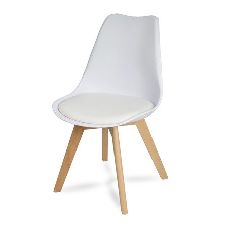 Krzesło na drewnianych bukowych nogach z skórzaną poduszką na drewnianych nogach nowoczesne białe 007TZ