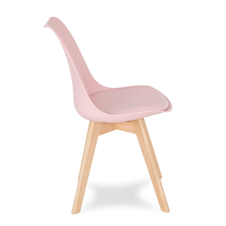 Krzesło na drewnianych bukowych nogach z skórzaną różową poduszką nowoczesne różowe 007P-P-BW