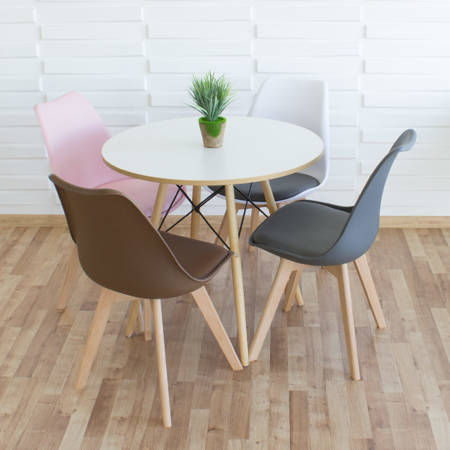 Krzesło na drewnianych bukowych nogach z skórzaną szarą poduszką nowoczesne białe 007W-G-BW