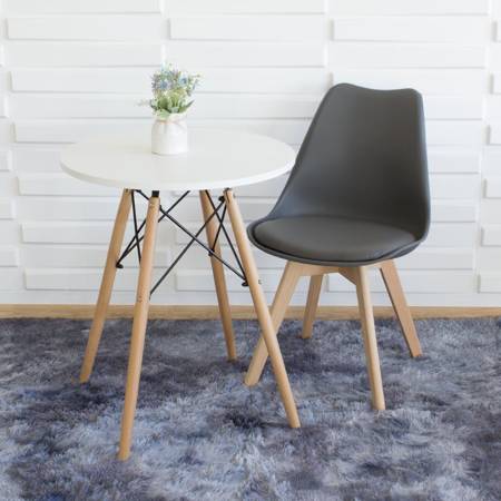 Krzesło na drewnianych bukowych nogach z skórzaną szarą poduszką nowoczesne szare 007G-G-BW 
