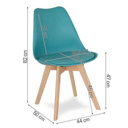 Krzesło na drewnianych bukowych nogach z skórzaną turkusową poduszką nowoczesne turkusowe 007T-T-BW
