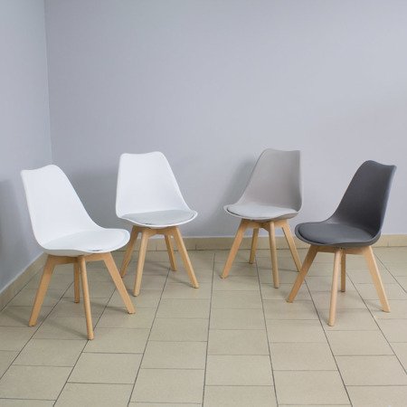 Krzesło na drewnianych bukowych nogach z  szarą poduszką nowoczesne białe Milano 007 TS 
