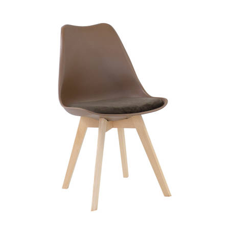 Krzesło na drewnianych bukowych nogach z welurową brązową poduszką nowoczesne brązowe 007BR-BRV