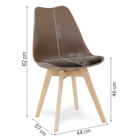 Krzesło na drewnianych bukowych nogach z welurową brązową poduszką nowoczesne brązowe 007BR-BRV