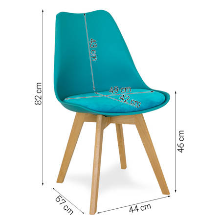 Krzesło na drewnianych bukowych nogach z welurową turkusową poduszką nowoczesne turkusowe 007T-TV