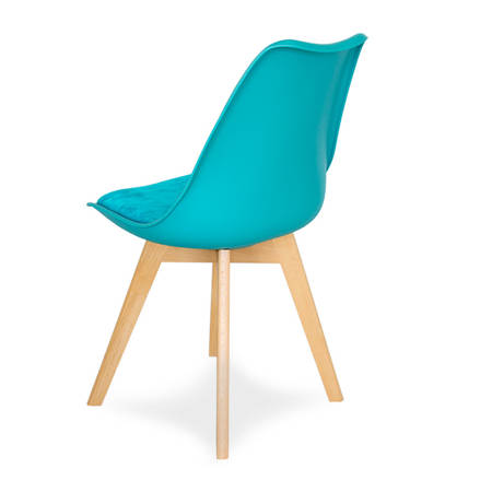 Krzesło na drewnianych bukowych nogach z welurową turkusową poduszką nowoczesne turkusowe 007T-TV