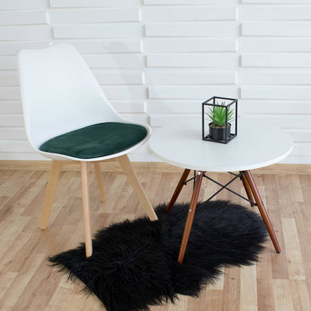Krzesło na drewnianych bukowych nogach z welurową zieloną poduszką nowoczesne białe 007W-GRV