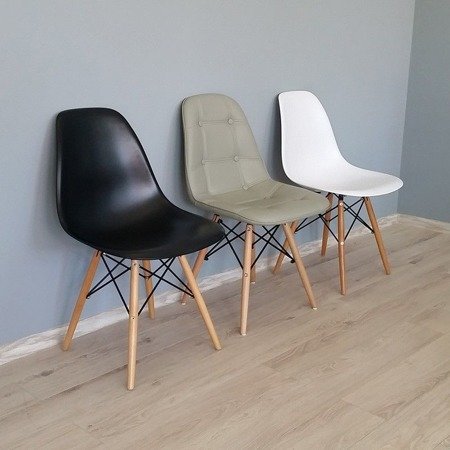 Krzesło na drewnianych nogach bukowych nowoczesne tapicerowne ekoskóra do salonu czarne 012 BS