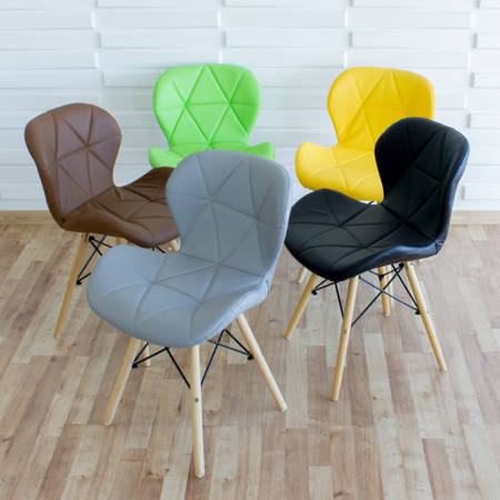 Krzesło na drewnianych nogach tapicerowane z ekoskóry do salonu brązowe 024BR-BW
