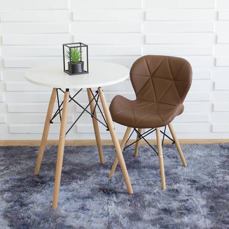 Krzesło na drewnianych nogach tapicerowane z ekoskóry do salonu brązowe 024BR-BW