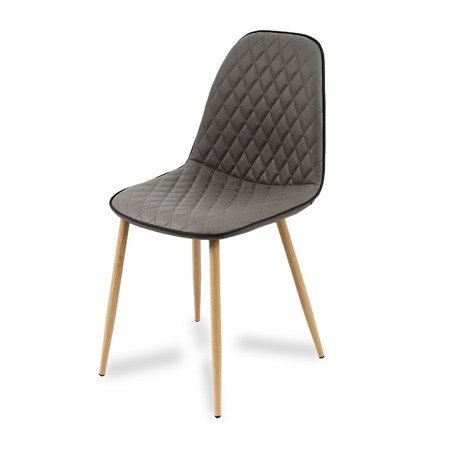 Krzesło na drewninaych bukowych nogach tapicerpwane pikowane skórzane ekoskóra do salonu 015 szare