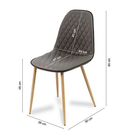 Krzesło na drewninaych bukowych nogach tapicerpwane pikowane skórzane ekoskóra do salonu 015 szare
