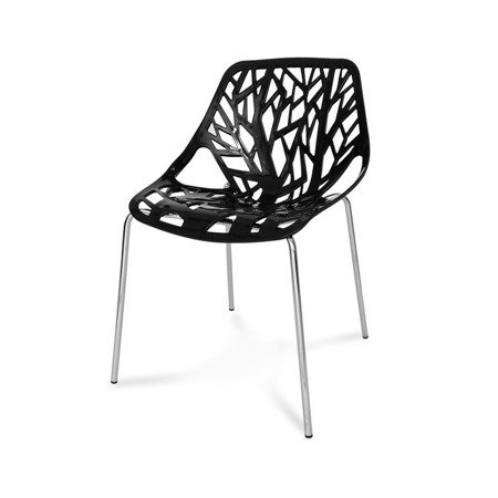 Krzesło na metalowych chromowanych nogach nowoczesne ażurowe forest na taras balkon czarne 216