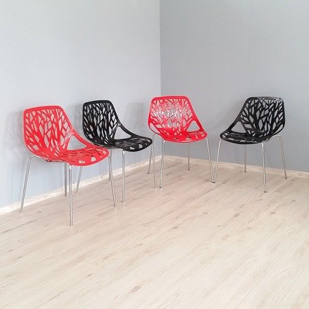 Krzesło na metalowych chromowanych nogach nowoczesne ażurowe forest na taras balkon czarne 216