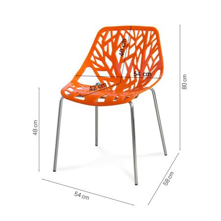 Krzesło na metalowych chromowanych nogach nowoczesne ażurowe forest na taras balkon pomarańczowe 216