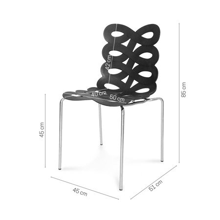 Krzesło na metalowych chromowanych nogach wstążka ribbon czarne H282
