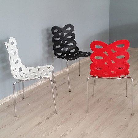 Krzesło na metalowych chromowanych nogach wstążka ribbon czerwone H282