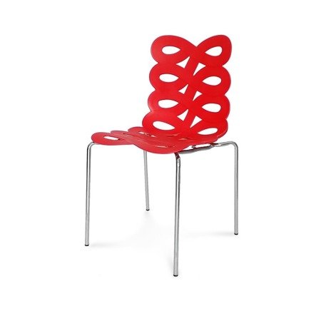 Krzesło na metalowych chromowanych nogach wstążka ribbon czerwone H282