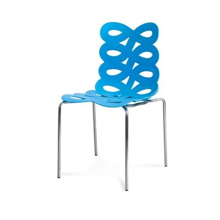Krzesło na metalowych chromowanych nogach wstążka ribbon niebieskie H282