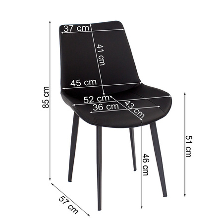 Krzesło na metalowych czarnych nogach tapicerowane ekoskórą do salonu czarne 903B