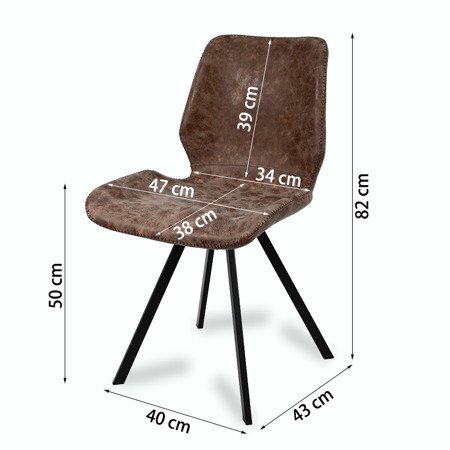 Krzesło na metalowych czarnych nogach tapicerowane skórzane ekoskóra nowoczesne stylowe brązowy 063