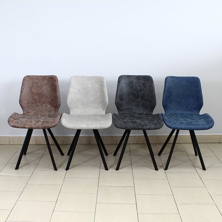 Krzesło na metalowych czarnych nogach tapicerowane skórzane ekoskóra nowoczesne stylowe jasno szare 063