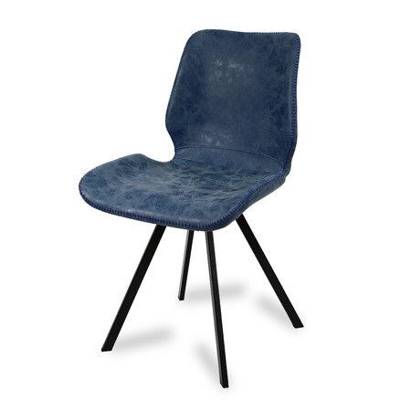 Krzesło na metalowych czarnych nogach tapicerowane skórzane ekoskóra nowoczesne stylowe niebieskie 063