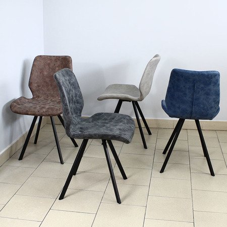 Krzesło na metalowych czarnych nogach tapicerowane skórzane ekoskóra nowoczesne stylowe niebieskie 063