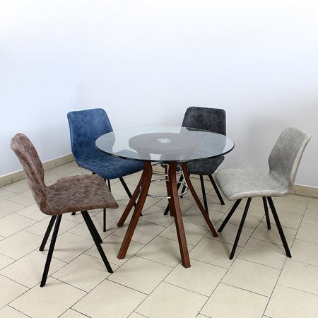 Krzesło na metalowych czarnych nogach tapicerowane skórzane ekoskóra nowoczesne stylowe szare 063