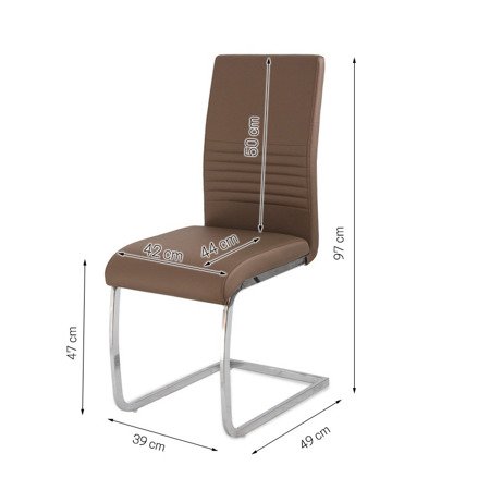Krzesło nowoczesne na metalowych chromowanych nogach skórzane do biura salonu brązowe 706 GT