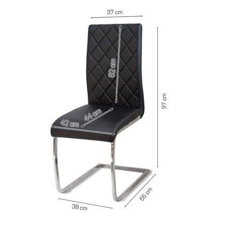 Krzesło nowoczesne na metalowych chromowanych nogach skórzane do biura salonu czarne 770B GT