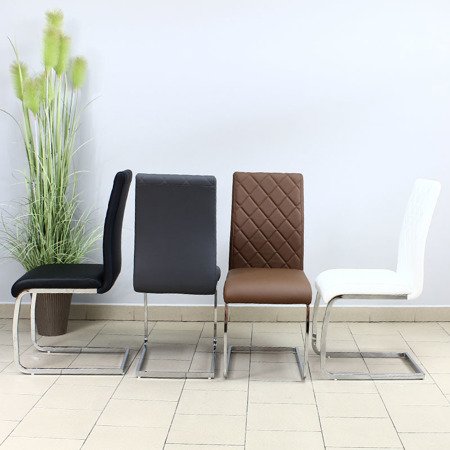 Krzesło nowoczesne na metalowych chromowanych nogach skórzane do biura salonu szare 770G GT