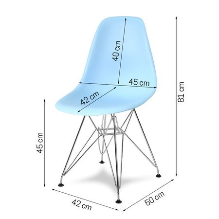 Krzesło nowoczesne na metalowych chromowanych nogach stylowe do kuchni niebieskie 212 WF