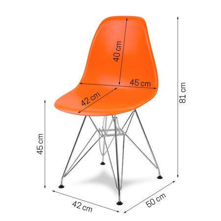 Krzesło nowoczesne na metalowych chromowanych nogach stylowe do kuchni pomarańczowe 212 AB