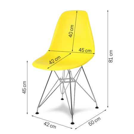 Krzesło nowoczesne na metalowych chromowanych nogach stylowe do kuchni zółte 212 AB