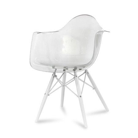 Krzesło nowoczesne stylowe na białych drewnianych nogach do salonu restauracji szary przezroczysty transparentny 211 TA