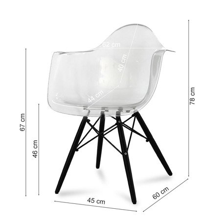 Krzesło nowoczesne stylowe na czarnch drewnianych nogach do salonu restauracji Szary przezroczysty transparentny 211 TA