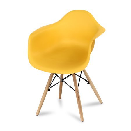Krzesło nowoczesne stylowe na drewnianych bukowych nogach do salonu restauracji żółte 211AB