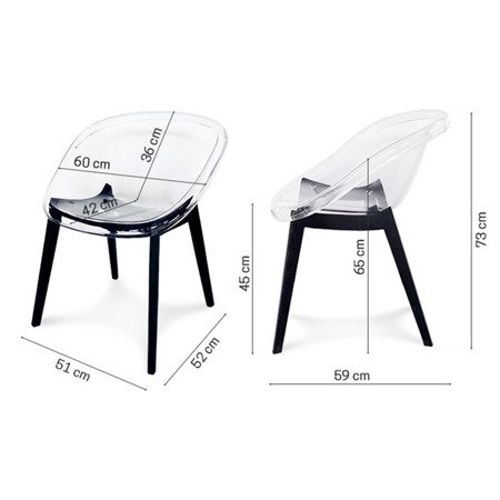Krzesło nowoczesne stylowe na drewnianych nogach do salonu kuchni restauracji transparentne 147