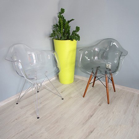 Krzesło nowoczesne stylowe na drewnianych nogach wenge do salonu restauracji Szary przezroczysty transparentny 211TA