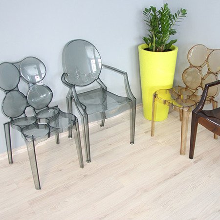 Krzesło nowoczesne stylowe transparentne do salonu kawiarni bursztynowe 313