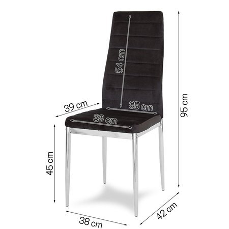 Krzesło nowoczesne tapicerowane welurowe na metalowych chromowanych nogach do salonu kuchni czarne 704V-TH-BCH